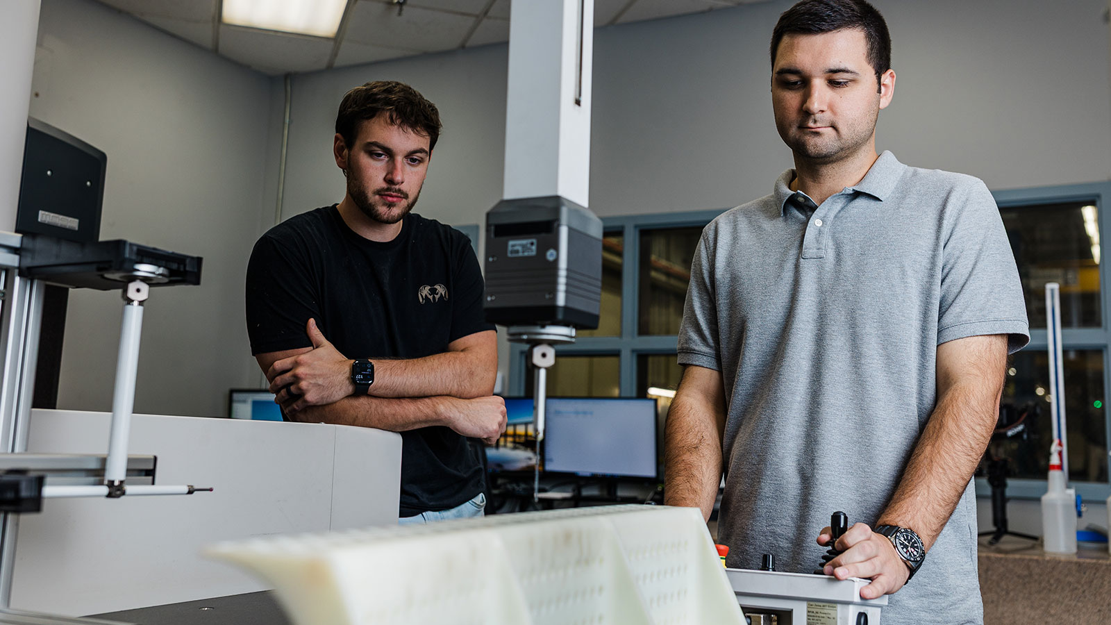 Quality control being conducted to check the parts for inconsistencies.