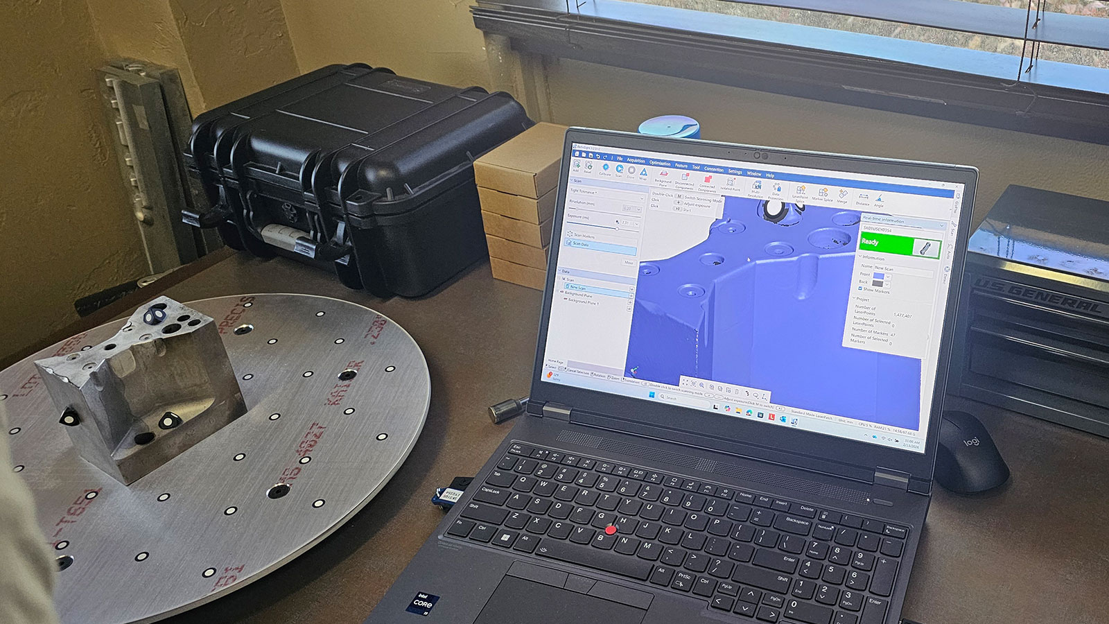 Computer program showing the results of scanning the part.