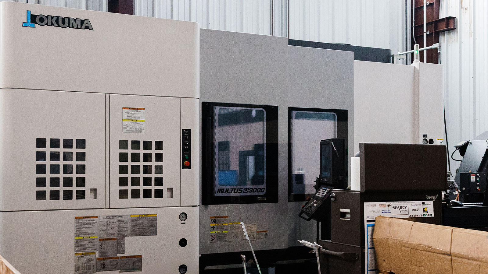 Closeup of the Okuma Multus U-3000 CNC Machine.