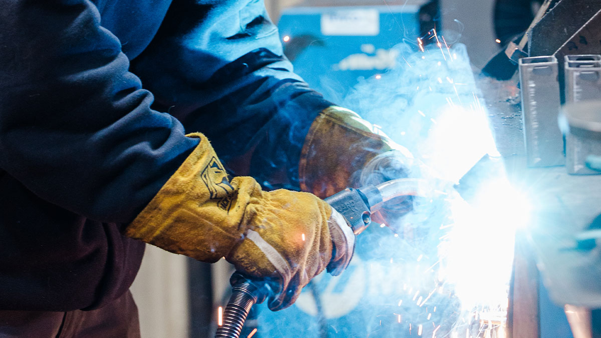Closeup of a welder at Jonesboro Tool and Die.